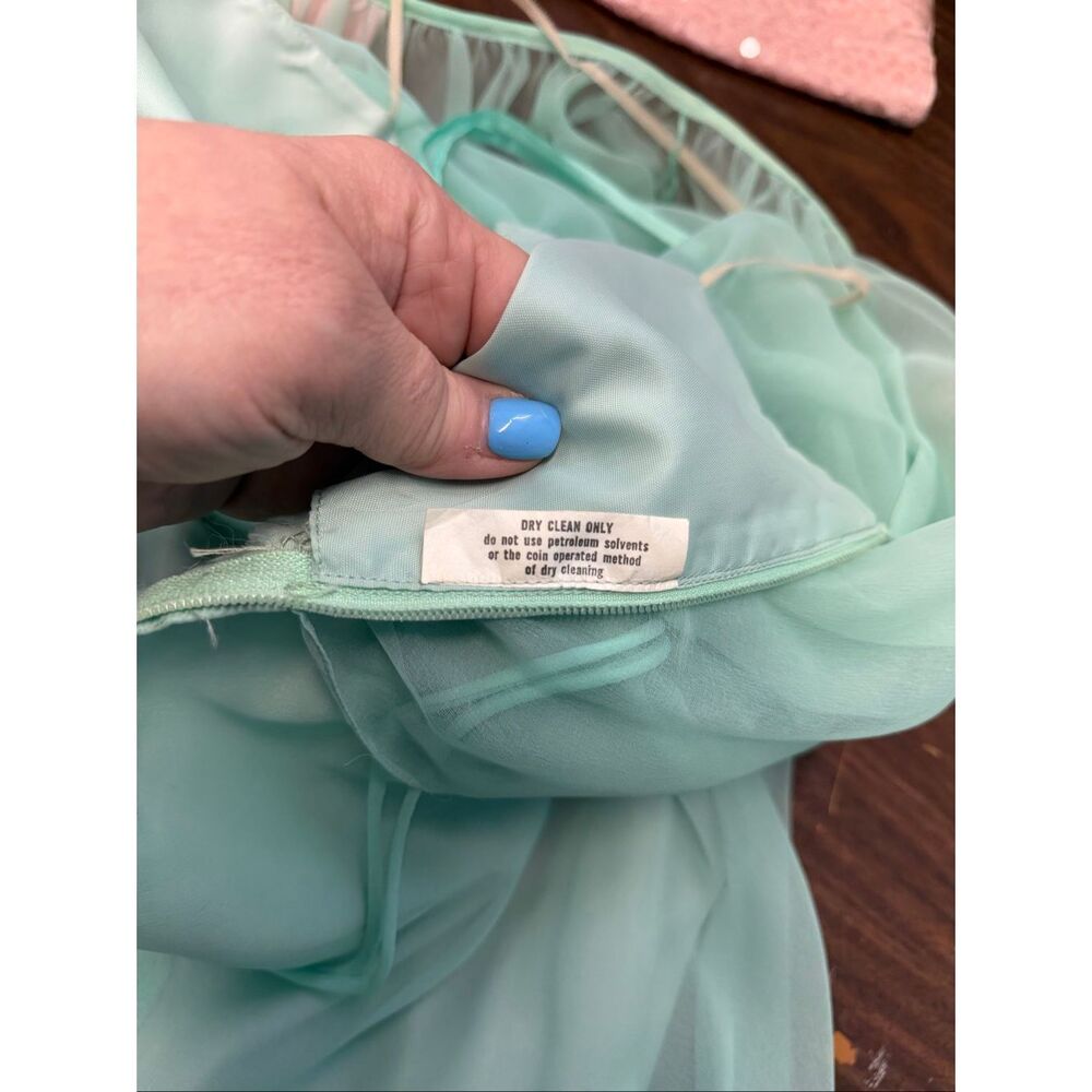 Vintage 70’s Sea Foam Green Blue Overlay Chiffon Goddess Gown Women’s Size XS Ma - Picture 12 of 14